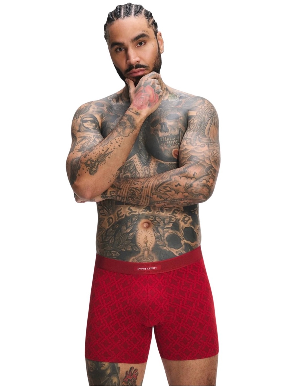 Savage X Fenty M Red Cognac X Hatch Monogram Print Savage X Boxer Briefs